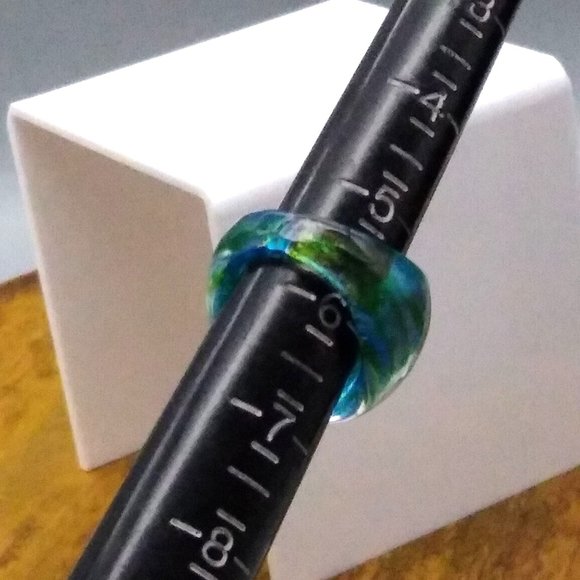 Vintage Dichroic Glass Ring, Shimmering Blue and Gold Striped Dome - Picture 4 of 4